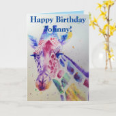 Giraffe colorée Animal Aquarelle Carte Anniversair (Fleur jaune)