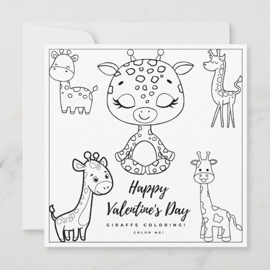 Giraffe Coloring Page Carte fille Saint Valentin (Devant)
