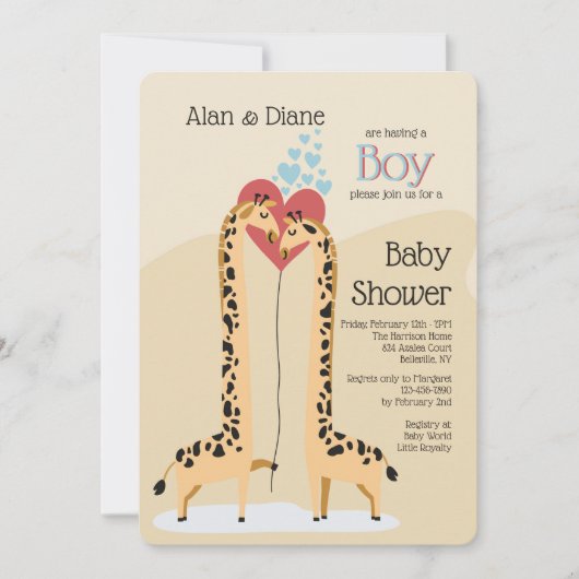 Giraffe Couple Boy Baby shower Invitation (Devant)