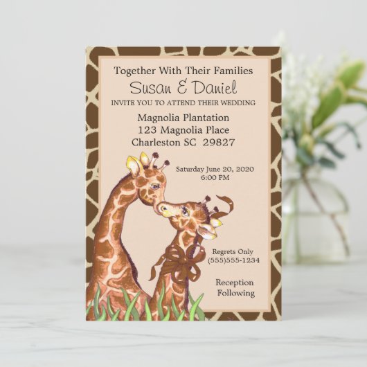Giraffe Couple Faire-part de mariage (Debout devant)