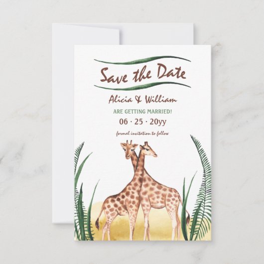 Giraffe Couple Save the Date Notice (Voorkant)