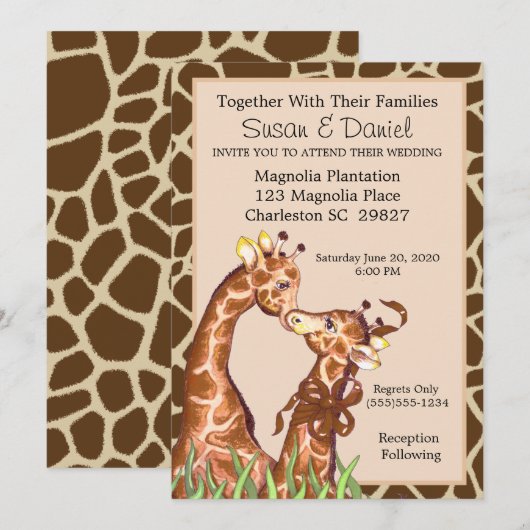 Giraffe Couple Wedding Uitnodiging (Voorkant / Achterkant)
