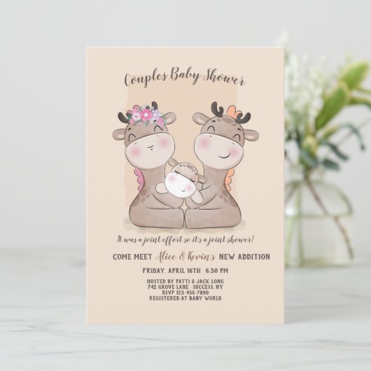 Giraffe Couples Baby shower Invitation (Debout devant)