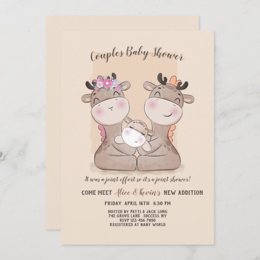 Giraffe Couples Baby shower Invitation (Devant / Derrière)