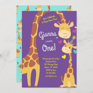 Giraffe Cute Kids 1er Anniversaire Fête Invitation