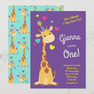 Giraffe Cute Kinderen 1e verjaardag Girls Kaart