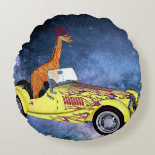 Giraffe dans le coussin rond spatial
