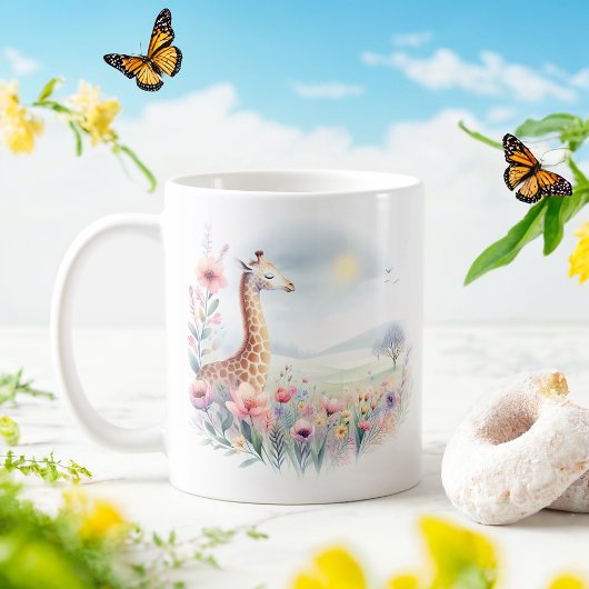 Giraffe d'aquarelle de printemps - Mug d'enfant