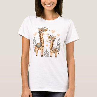 Giraffe de Boho Whimsical Famille avec T-Shirt Flo