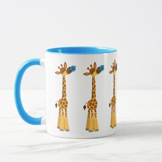 Giraffe de caricature mignonne et Mug de fleurs bl (Gauche)