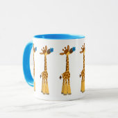 Giraffe de caricature mignonne et Mug de fleurs bl (Devant gauche)