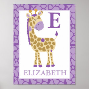 GIRAFFE DE LA JUNGLE FILLE VIOLETTE IMPRESSION NOM