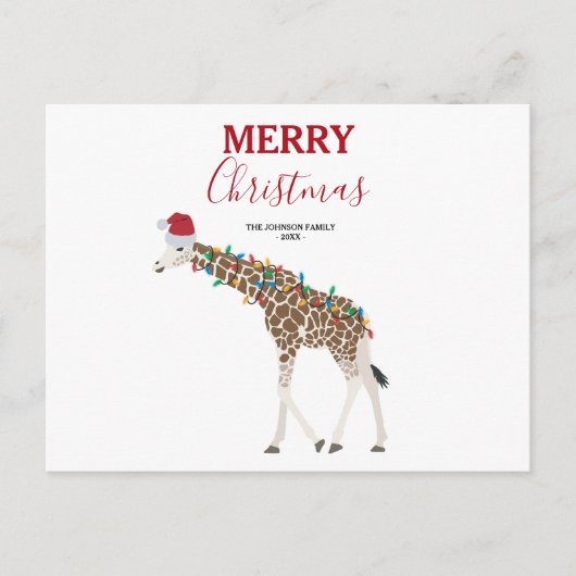 Giraffe de Noël animal drôle avec carte de chapeau (Devant)