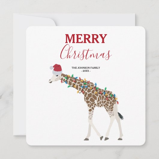 Giraffe de Noël animal drôle avec carte de chapeau (Devant)