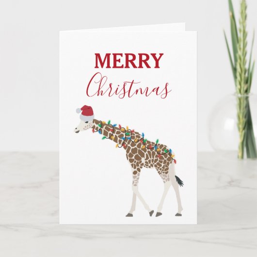 Giraffe de Noël animal drôle avec carte de chapeau (Devant)
