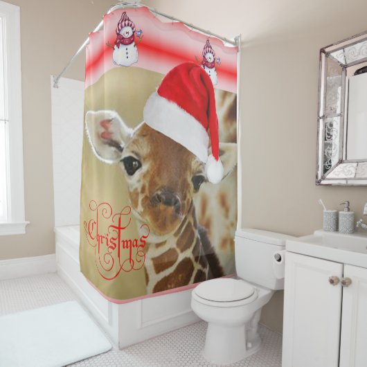 Giraffe de rideau de douche de Noël (En situation)