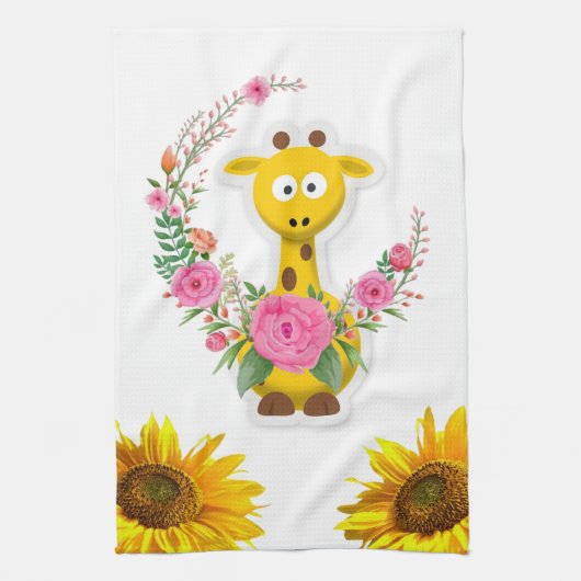 Giraffe de tournesol Floral Serviette de cuisine (Vertical)