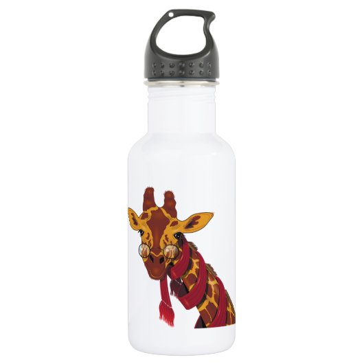 Giraffe die bril draagt waterfles  (Voorkant)