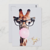 Giraffe die een bril draagt kauwgom Dank je Briefkaart (Voorkant / Achterkant)