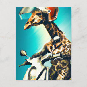 Giraffe die Helm draagt op motorrijwiel Moderne AI Briefkaart