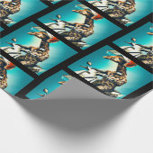 Giraffe die Helm draagt op motorrijwiel Moderne AI Cadeaupapier (Hoek)