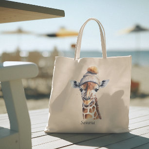 Giraffe die het pet van de winter aanpasbaar Poste Tote Bag