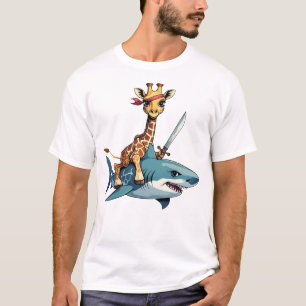 Giraffe die op een haai rijdt met een zwaard – Sur T-shirt
