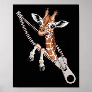 Giraffe die tevoorschijn komt uit een ritssluiting poster