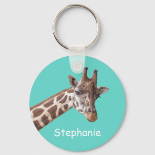 Giraffe Dier op Blauwgroen persoonlijke naam Sleutelhanger