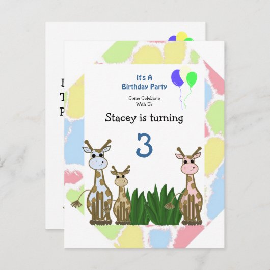 Giraffe dierdag uitnodiging (Voorkant / Achterkant)