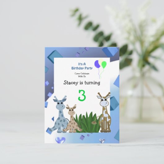 Giraffe dierdag uitnodiging (Staand voorkant)