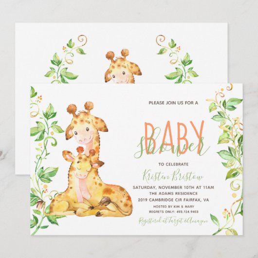 Giraffe Dieren Baby shower Kaart (Voorkant / Achterkant)