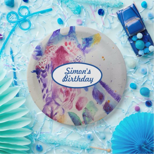 Giraffe dierentuin dier jongens kind verjaardagsfe papieren bordje (Feest)