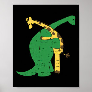 Giraffe Dinosaur Hug Love Dino Animals Safari Hall Poster