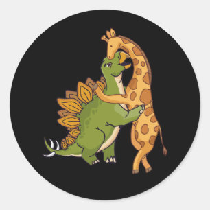 Giraffe Dinosaur Hug Love Dino Animals Safari Hall Ronde Sticker