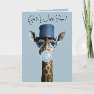 Giraffe draagt bril, hoge hoed, kauwgom Beterschap Kaart