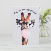 Giraffe Dragen Bril Blowing Bubble Gum Kaart (Staand voorkant)