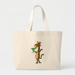 Giraffe Drink Margarita Cartoon Grote Tote Bag