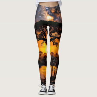 Giraffe drink water bij Cosmic Sunset Leggings