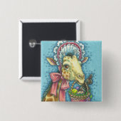 GIRAFFE EASTER SPRING BONNET HOLIDAY BUTTON Square (Voorkant /achterkant)