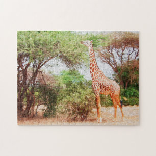 Giraffe Eating Leaves Painting Foto Legpuzzel