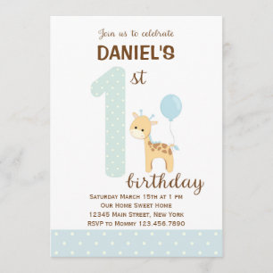 Giraffe eerste uitnodiging (blauw)