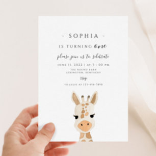 Giraffe eerste verjaardag kaart