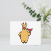 Giraffe eet watermeloen briefkaart (Staand voorkant)