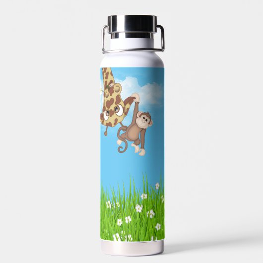 Giraffe en aap met gras waterfles (Achterkant)