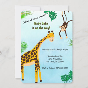 Giraffe en apen Safari of Zoo Party Animal Kaart