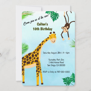 Giraffe en apen Safari of Zoo Party Invitation Kaart