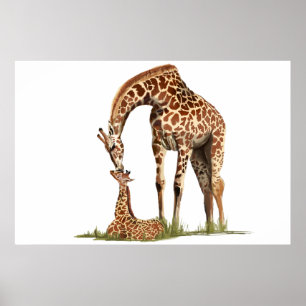 Giraffe- en baby-kus poster