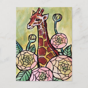 Giraffe en Bloemen Giraffes illustratie Bloemen Briefkaart