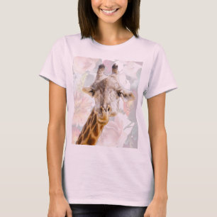 Giraffe en Bloemen Modern Grappige Dieren Roze T-shirt